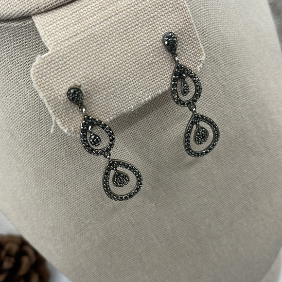 Suspicion Marcasite 🖤 Sterling Silver Teardrop Stud Earrings 🌟 - Picture 5 of 13